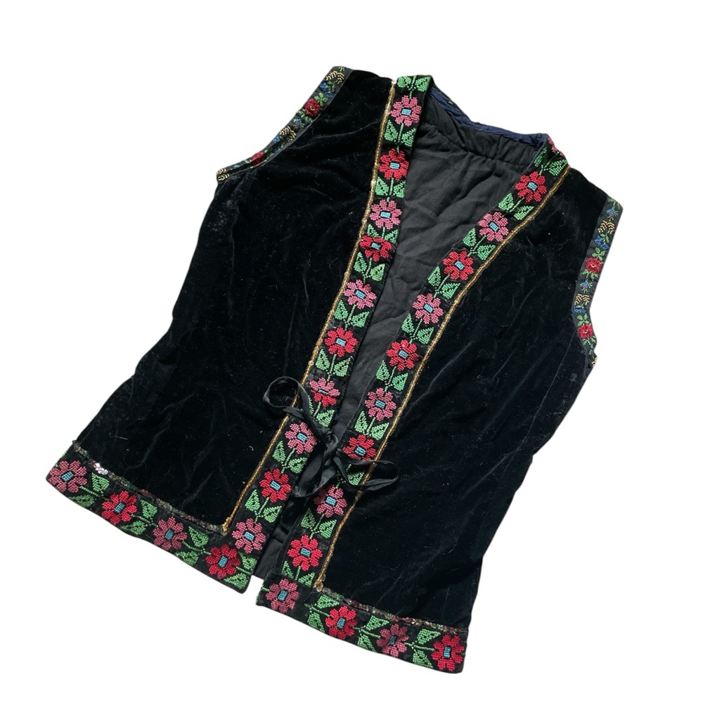 Antique velvet sequinned hand embroidered folk vest